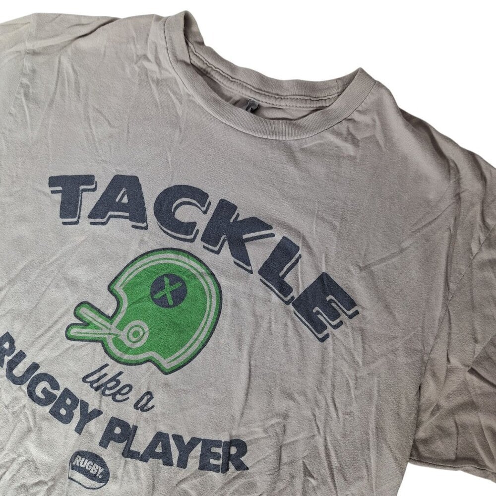 Mens Gray Graphic Tee Medium Tackle Like a Rugby Player